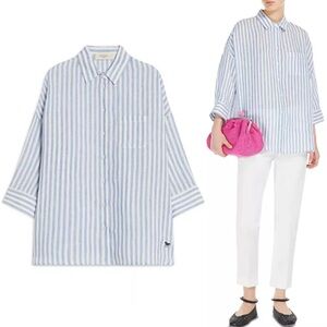 MaxMara Weekend Max Mara Linen Striped Shirt Cornflower Blue Size US 4